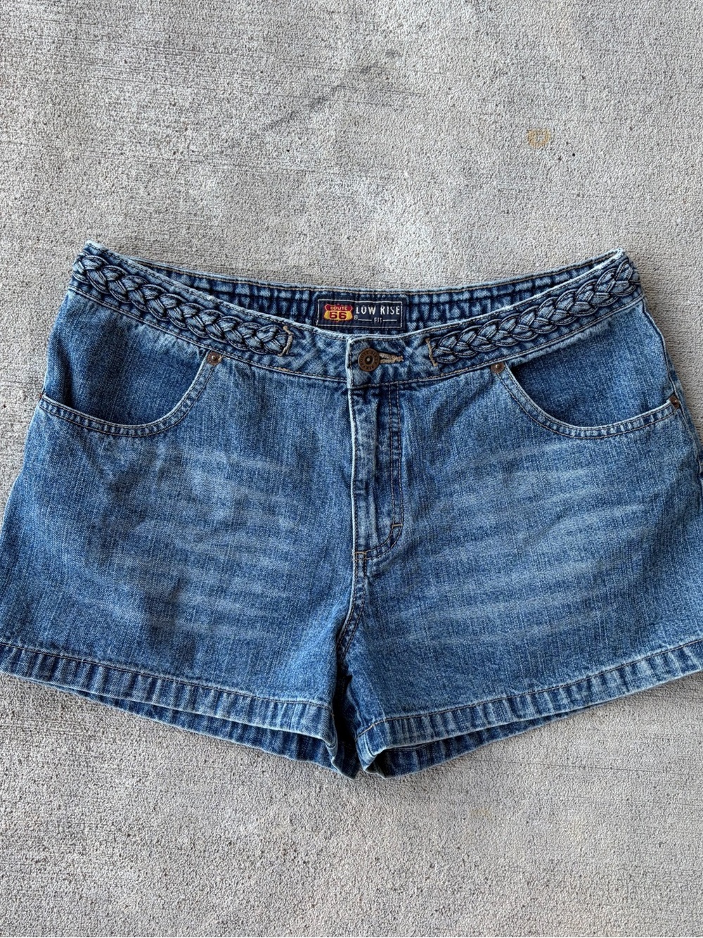 Vintage 90s Route 66 low rise fit retro low waisted braided denim jean shorts